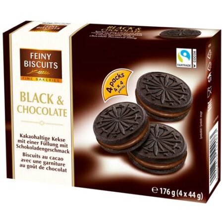 Feiny Biscuits Koekjes Black & Chocolate Apart Verpakt 4 x 44g