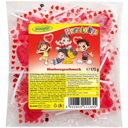 Woogie Hartjeslolly's 175g/25st -Frambozensmaak - Apart Verpakt