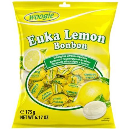 Woogie Snoepjes Eucalyptus & Citroen 175g – Harde Karamelsnoepjes – Euka Lemon – Apart Verpakt