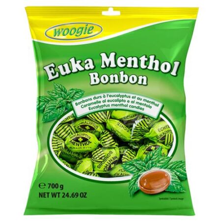 Woogie Snoepjes Eucalyptus & Menthol 700g – Harde Karamelsnoepjes – Euka Menthol – Apart Verpakt