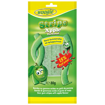 Woogie Zure Appel Strips 80g - Zuren Matten Met Appelsmaak
