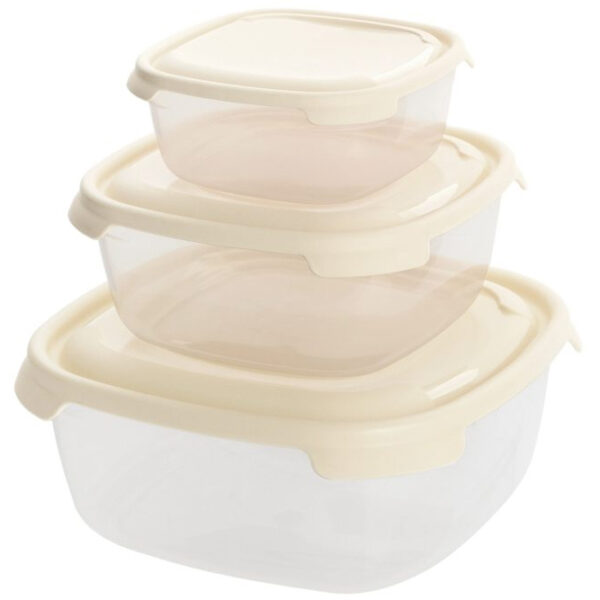Set van 3 Vierkante Bewaardozen – Compacte Opbergdozen voor Keuken of Diepvries - Afbeelding 4