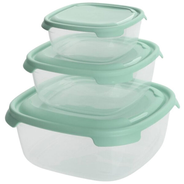 Set van 3 Vierkante Bewaardozen – Compacte Opbergdozen voor Keuken of Diepvries - Afbeelding 2