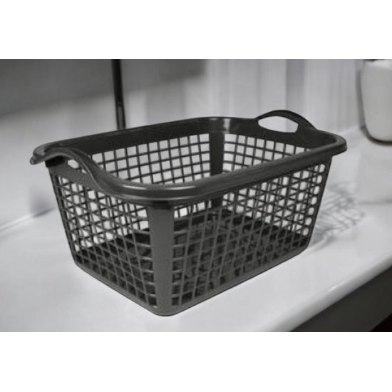 wasmand 46l antraciet open kunststof mand met handgrepen ventilatie