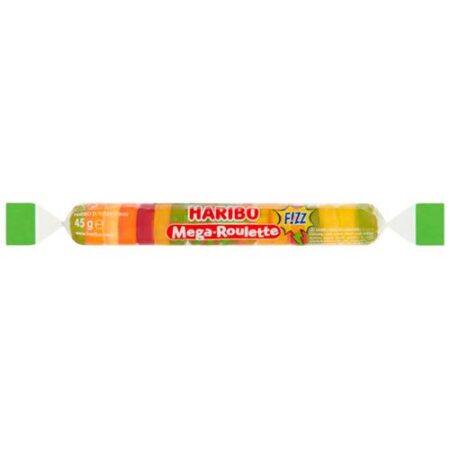 Haribo Mega Roulette Fizz 45g 1 stuk rolletje zure gummiesnoep