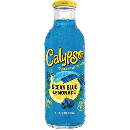 Calypso Ocean Blue Lemonade 473ml – Glazen Flesje – Limonade Met Blauwe Bessen Smaak - Niet Bruisend