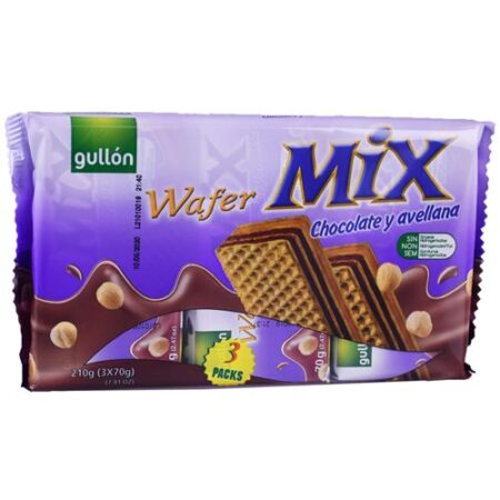 Gullon Wafer Mix - Chocolade & Hazelnoot - Apart verpakt 3x70gr