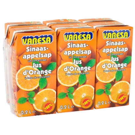 Varesa Sinaasappelsap - 6 x 20cl - Brikjes - 100% Sap