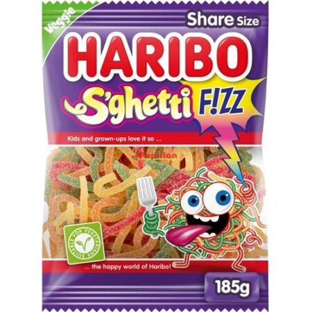 Zak Haribo S'ghetti Suikervrij 185 g – zure vegan snoepstrengen zonder suiker