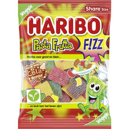 Zak Haribo Pasta Frutta 200 g – zure vierkante gummies in fruitmixappeltjes