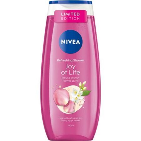 Fles Nivea Joy of Life Douchegel 250 ml – verkwikkende douchegel met rozen‑ en jasmijngeur