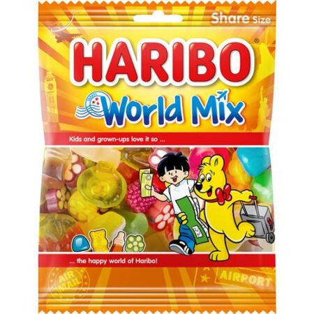 Zak Haribo World Mix 180 g – mix van Haribo gummies in diverse vormen en fruitige smaken