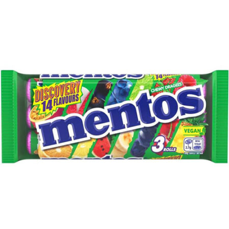 Mentos Discovery Pack 3 rollen – fruitige kauwsnoepjes met 14 verschillende smaken, vegan friendly