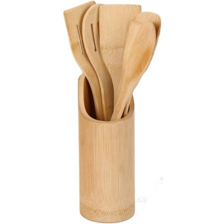 Cheffinger Keukengerei Set met Standaard - 6-delig - Bamboe