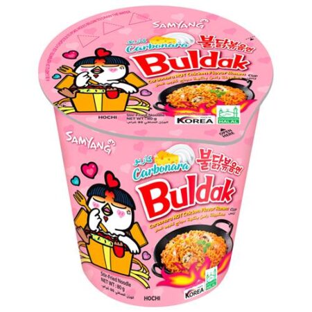 Samyang Cup Carbonara 80 g pittige Koreaanse instant noodles met romige carbonarasmaak