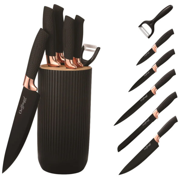 Cheffinger Messenset 7-delig met standaard – Zwart/Rosé Goud - Afbeelding 2
