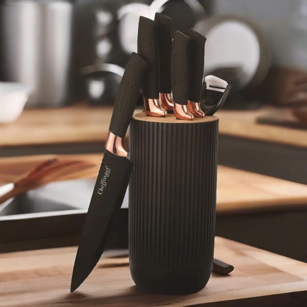 Cheffinger Messenset 7-delig met standaard – Zwart/Rosé Goud - Afbeelding 3