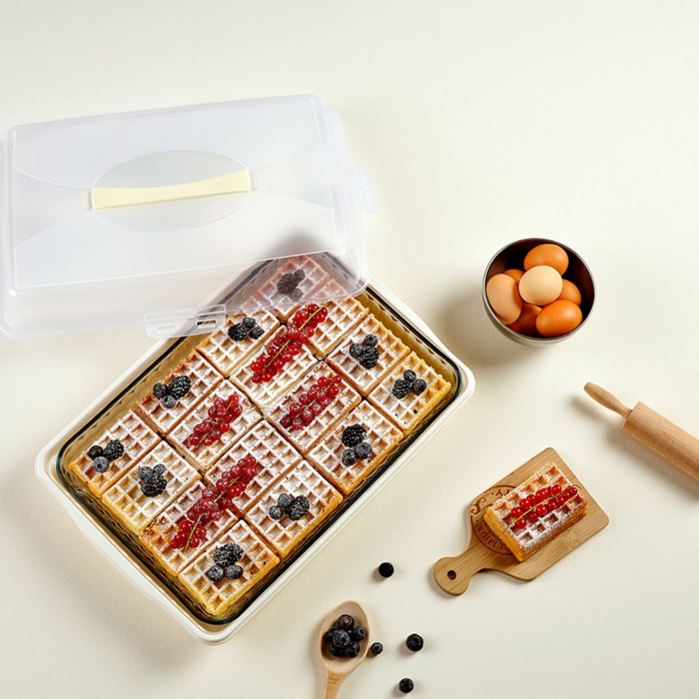 Dunya Cake Drager Groen – Rechthoekige Taartdoos met Deksel | 450x310x100 mm - Afbeelding 2