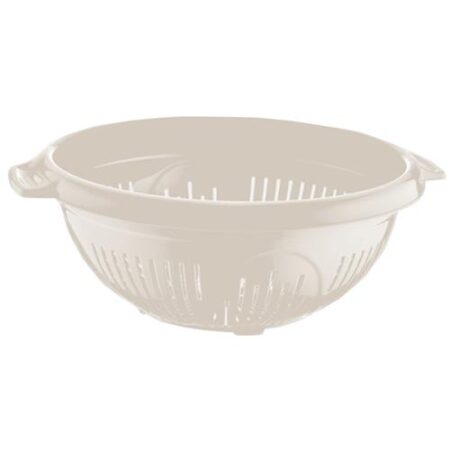 Dunya Vergiet Rond 7L Beige – groot kunststof vergiet met handgrepen