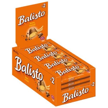 Balisto Korn Candybars 20 x 37g - Display Verpakking - Volkoren Koekjes Met Chocolade - Apart Verpakt