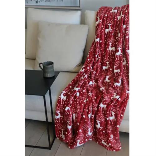 plaid rendier grand luxe rood 150x200cm microfibre 100 polyester winter kerst