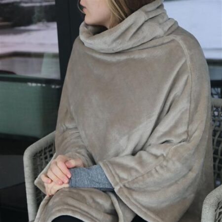 poncho grand luxe taupe microfibre 280g 100 polyester super zacht warm