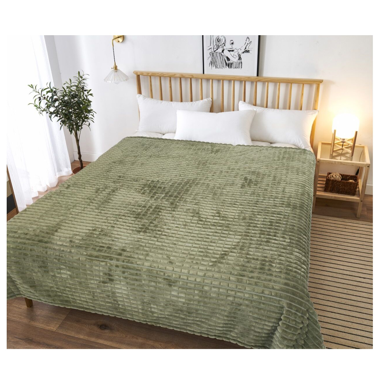 Plaid Grand Luxe Olijf 150x200cm – 100% Polyester Microfibre - Afbeelding 2