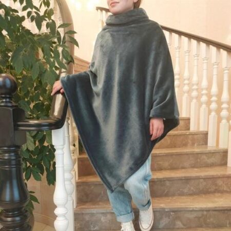 poncho grand luxe antraciet microfibre 280g 100 polyester super zacht warm