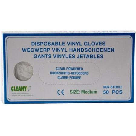 Cleany vinyl handschoenen medium – doos met 50 transparante wegwerphandschoenen