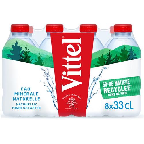 Vittel Natuurlijk Mineraalwater 8 x 33cl PET - Plat Water