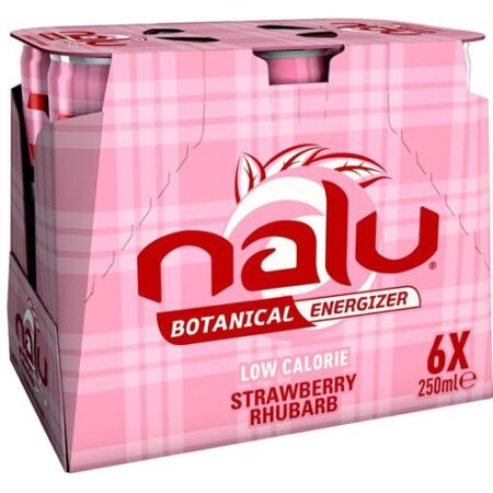 Nalu Botanical  Energizer Strawberry & Rhubarb 6 x 250ml - Energiedrank - Sleek Blikjes - Low Calorie