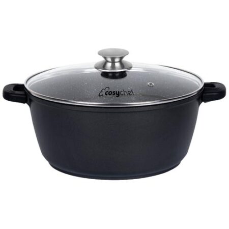 CosyChef Leia kookpot met deksel 32cm zwarte kookpot met glazen deksel