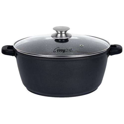 CosyChef Leia kookpot met deksel 32cm zwarte kookpot met glazen deksel