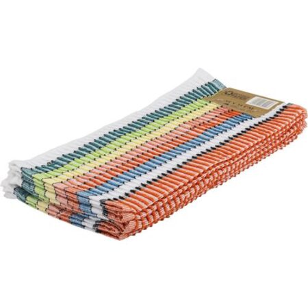 Set van 6 vaatdoeken 35×35 cm – witte vaatdoeken met gekleurde strepen