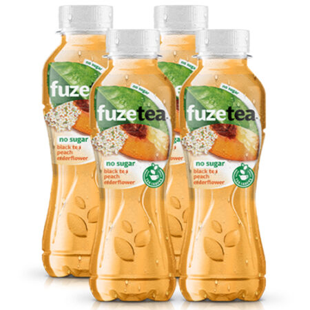 Fuze Tea  Peach & Elderflower No Sugar - Black Tea – 4 x 40cl – PET Flesjes – Perzik & Vlierbloesem