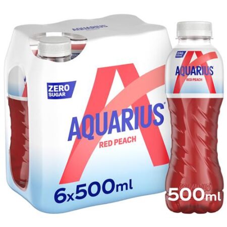 Aquarius Red Peach Zero 6 x 50cl -  PET Flesjes - Met Minerale Zouten - Sportdrank - Suikervrij
