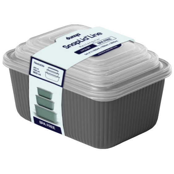 Dunya Snaplid Line Bewaardozen Set 3 Stuks – 600/1100/1800ml - Afbeelding 3