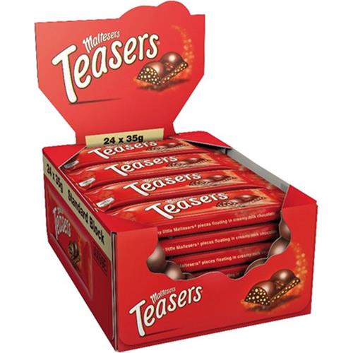 Maltesers Teasers 24 x 35g - Display Verpakking - Chocoladereep Met Krokante Vulling - 24 Zakjes - Apart Verpakt