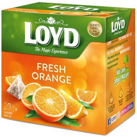 Loyd Fruitthee Fresh Orange – 20 Pyramide Theezakjes – Sinaasappelsmaak