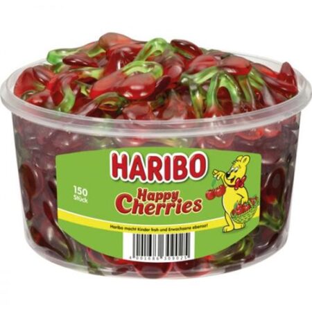 Haribo Happy Cherries 1,200kg – Fruitgom Snoepjes Met Kersensmaak In Hersluitbare Pot – 150 Stuks – Bulk Snoep