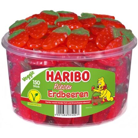 Haribo grote aardbeien snoepjes in hersluitbare pot 1350g