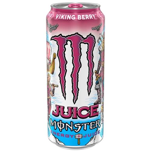 Monster Energy Juice Viking Berry 500ml blik met roze design en Noorse illustratie