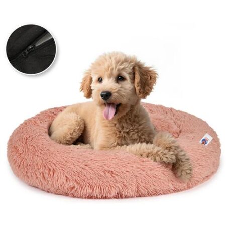 Pet Perfect fluffy donut hondenmand roze 80 cm met hond