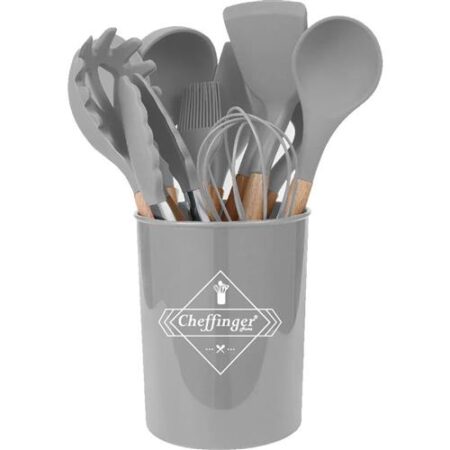 Cheffinger keukenset 12 stuks grijs met houder