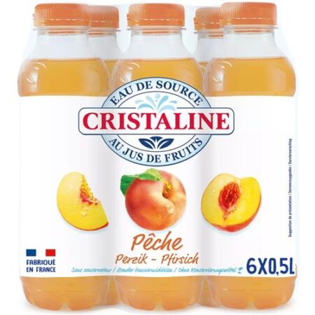 Cristaline Bronwater Perziksmaak – 6 x 50cl – PET Flesjes – Plat Water Met Natuurlijk Aroma – 6-Pack