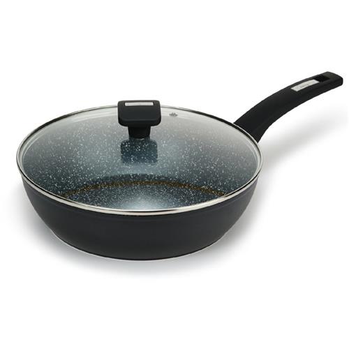 Cosy Chef Nova Marble hapjespan met deksel 28cm zwarte pan met glazen deksel