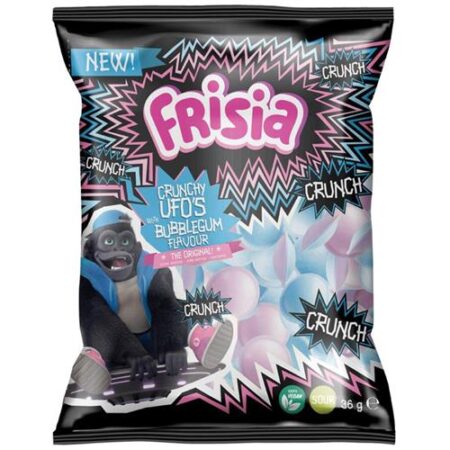 Frisia Crunchy Ufos Bubblegum 36 g – Knapperige UFO-snoepjes met kauwgomsmaak