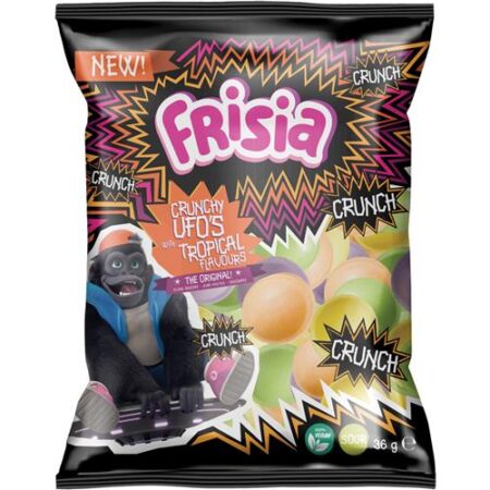 Frisia Crunchy Ufos Tropical 36 g – Knapperige UFO-snoepjes met tropische smaak