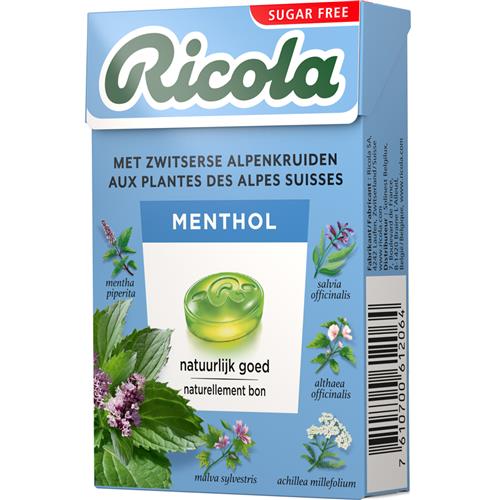 Ricola Menthol Suikervrij 50g – Verfrissende kruidenpastilles met eucalyptus en menthol