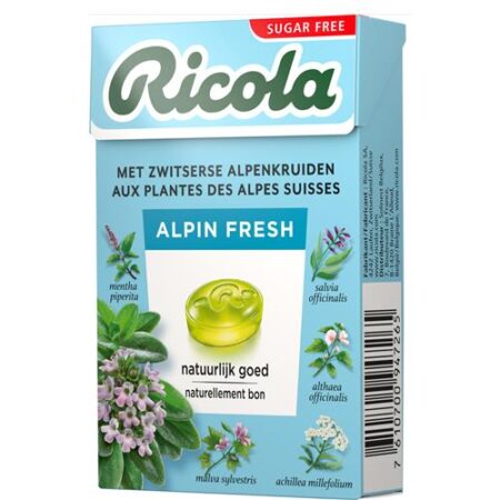 Ricola Alpin Fresh Suikervrij 50g – Frisse kruidenpastilles met menthol en Alpenkruiden
